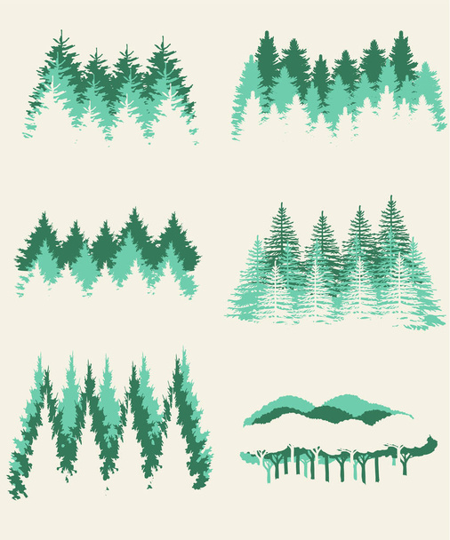 Bir ormandaki yaşlı sağlıklı yeşil ağaçlar köknar Ladin ve çam ağaçlar vahşi bir ulusal park - Vektör, Görsel
