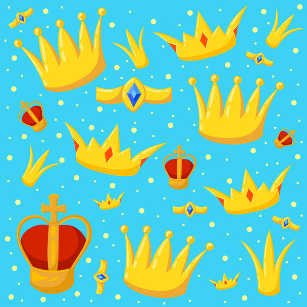 Gold crown background Vector isolated elements Royal king, queen, princess crown. - Vector, Image