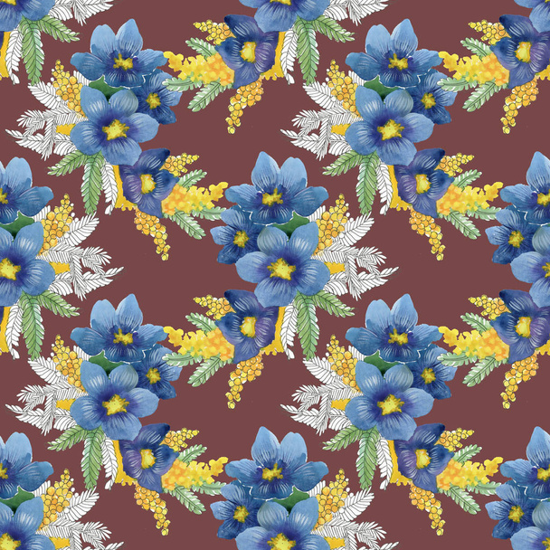 blue and yellow flowers and birds  - Valokuva, kuva