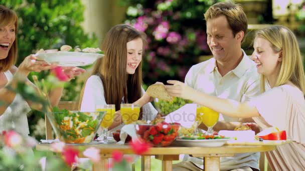 a szülők és a lánya, élvezi a piknik - Felvétel, videó