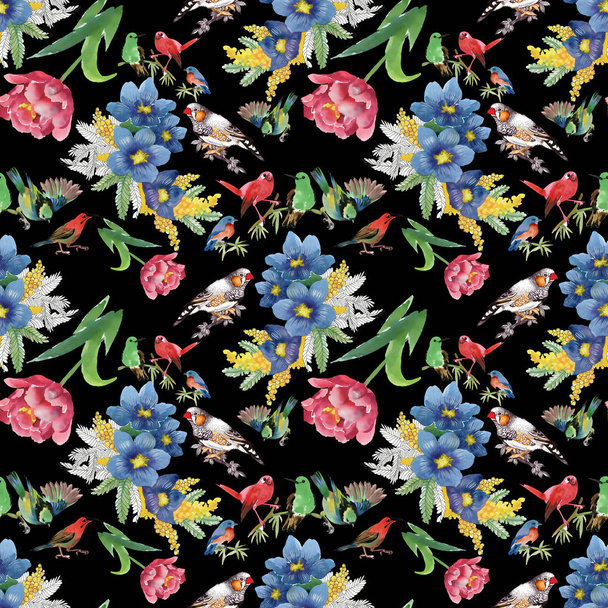 colorful  flowers  and  birds  - Valokuva, kuva