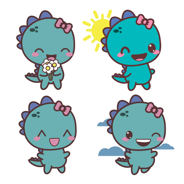 Set of dinosaur happy girl. Good day - ベクター画像