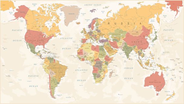 Vintage Παγκόσμιος Χάρτης - εικονογράφηση διάνυσμα - Διάνυσμα, εικόνα