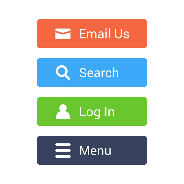 Flat buttons set. Email, Search, Log in, Menu buttons for web and app design - Vektör, Görsel