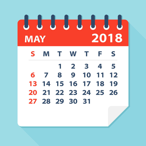 Mayo 2018 Hoja de calendario - Ilustración
 - Vector, Imagen