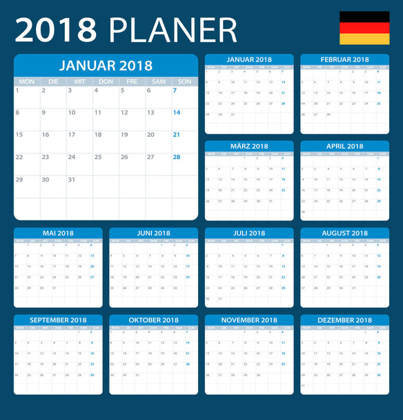 Planificador 2018 - Versión alemana
 - Vector, imagen
