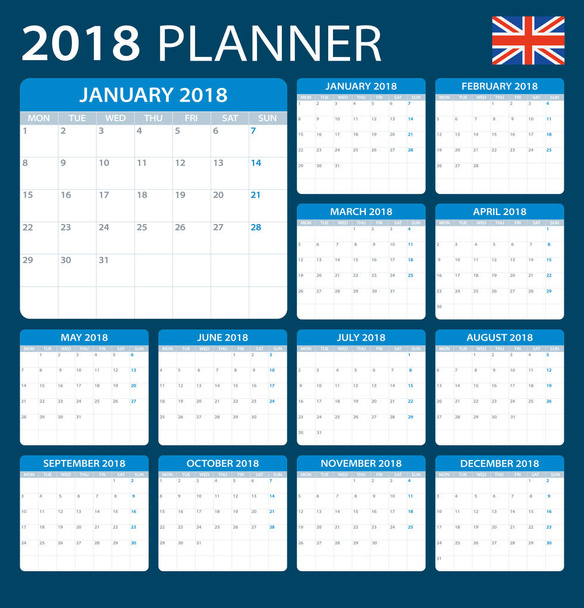 Planer 2018 - wersja angielska - Wektor, obraz