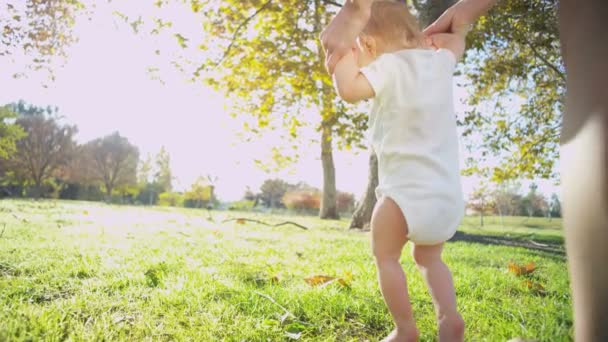 μωρό πρακτικές περπάτημα σε εξωτερικούς χώρους - Πλάνα, βίντεο
