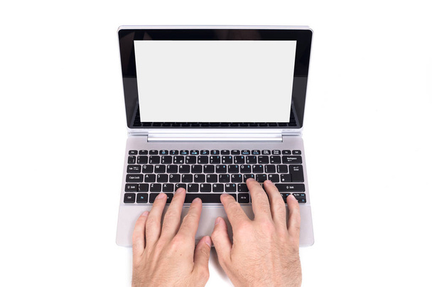 Męskie dłonie na klawiaturze komputera - Zdjęcie, obraz