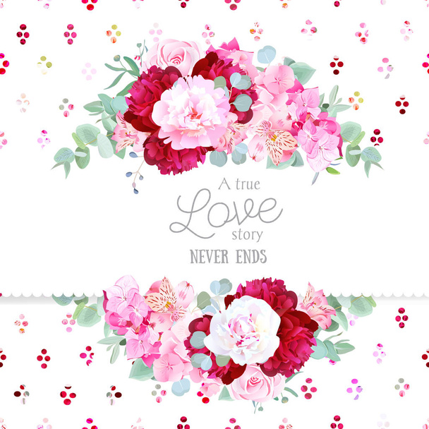 Stylish mix of flowers horizontal vector design frame - Vector, Image