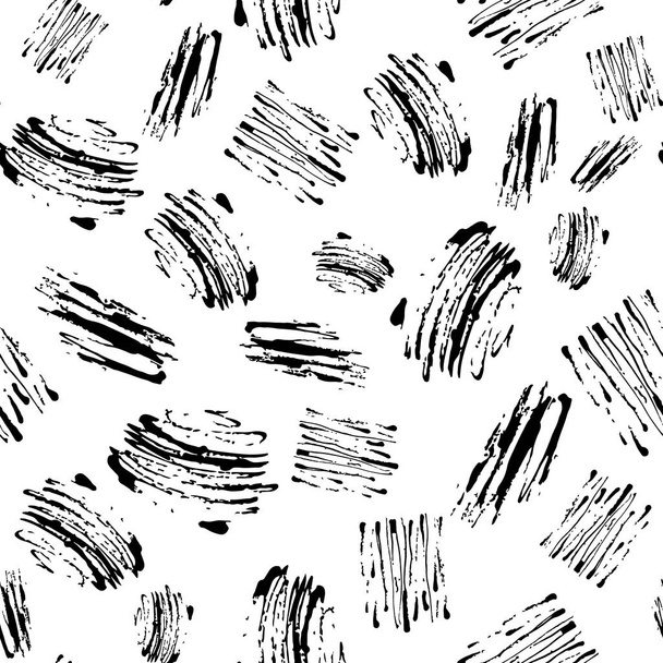Vector kid seamless pattern with brush strokes and dots. Black color on white background. Hand painted grange texture. Ink geometric elements. Fashion modern style. Unusual doodle - Vector, Imagen