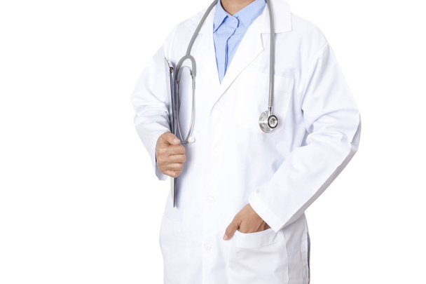 Doctor holding folder with disease files and stethoscope. - Фото, изображение