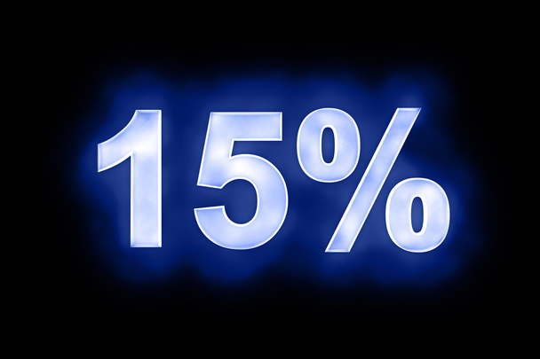 15 percent in glowing numerals on blue - Foto, afbeelding