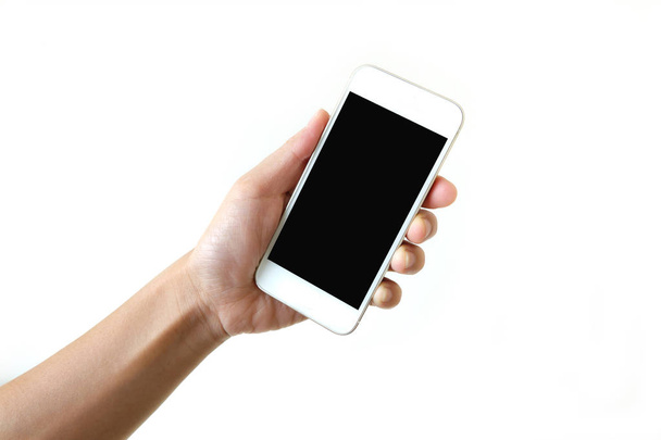 Smartphone in left hand. - Foto, afbeelding