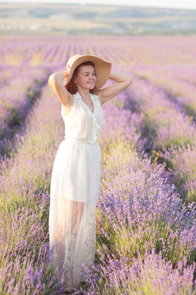 Portrait of Beautiful 50 Years old Woman Outdoors in Lavender - Foto, Imagem