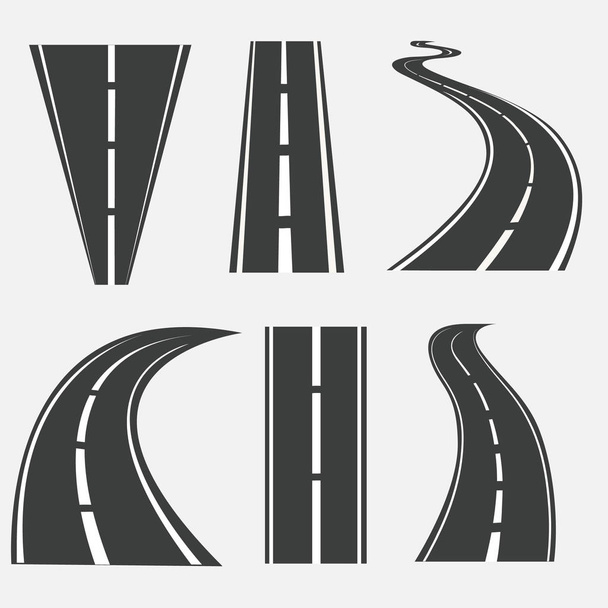 Vector road icons. Highways and roads signs for trip and journey maps motion isolated on white background. Path of roads straight and curved illustration - Vector, Image