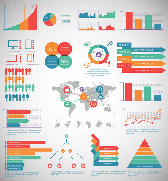 Infographic elementen - proces infographics, stappen en opties, cirkel diagram, workflow diagrammen, tijdlijn infographics - Vector, afbeelding