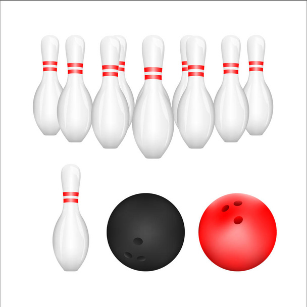 Samostatný Bowling Pin a bowlingové koule s bílým pozadím. vektor. ilustrace. grafický design. - Vektor, obrázek