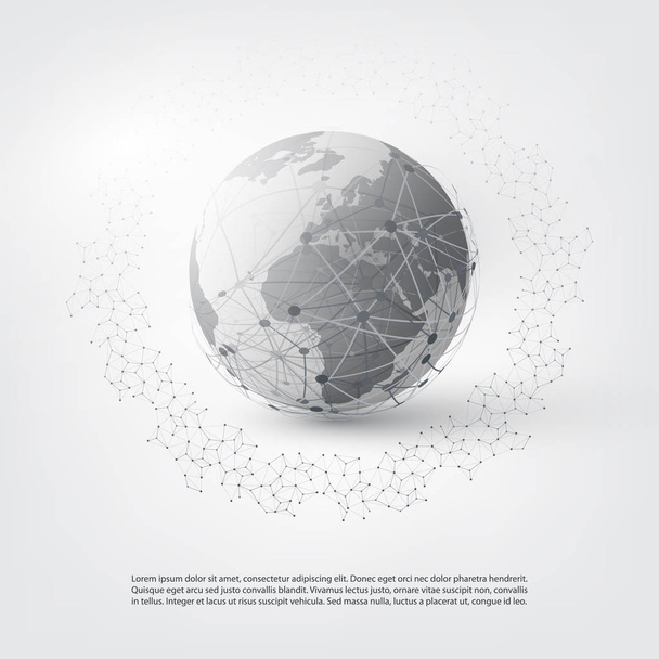 Abstract Cloud Computing and Global Network Connections Concept Design with Transparent Geometric Mesh, Earth Globe - Vetor, Imagem