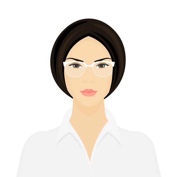 Geschäftsfrau mit Brille. Schulleiterin. Porträt eines ernsten Mädchens auf weißem Hintergrund. Vektorillustration - Vektor, Bild