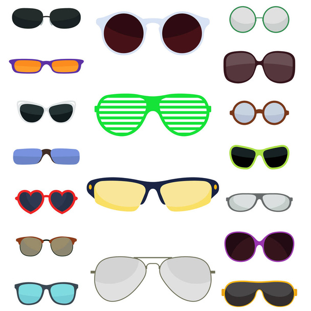 Fashion set sunglasses accessory sun spectacles plastic frame modern eyeglasses vector illustration. - Vector, afbeelding