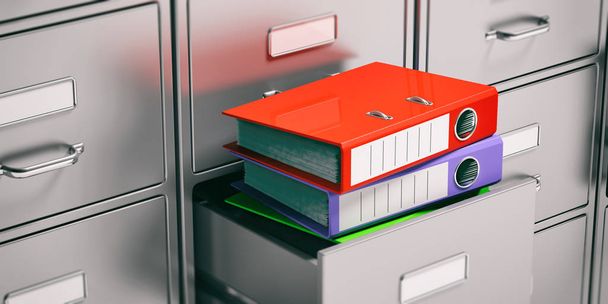 Βιβλιοδετεία σε συρτάρια ντουλάπια αρχειοθέτησης. 3D απεικόνιση - Φωτογραφία, εικόνα