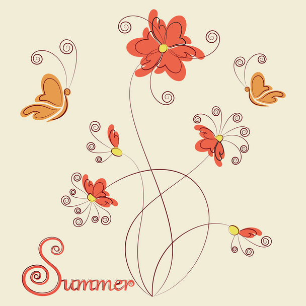 Flowers, butterflies and a signature of the Summer. - Διάνυσμα, εικόνα