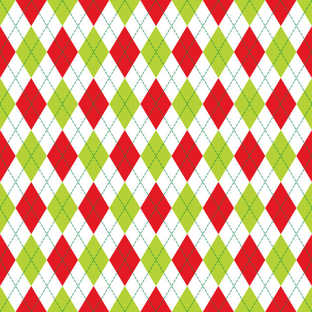 Vector Argyle Seamless Pattern in Red and Green Color. Seamless Argyle Pattern. Checkered Seamless Pattern.  - Vektör, Görsel
