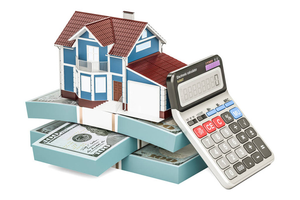 Hipotecznych i płatności dla koncepcji domu, renderowania 3d - Zdjęcie, obraz