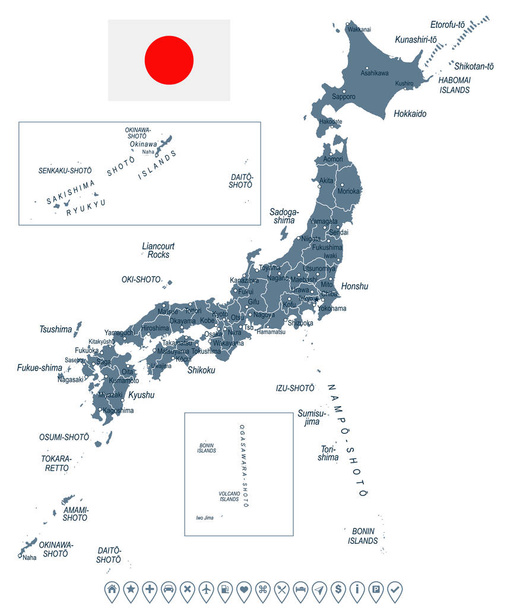 Japón - mapa e ilustración de la bandera
 - Vector, Imagen