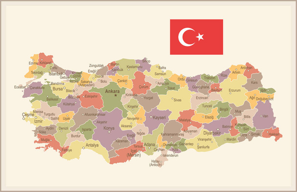 Turkey - vintage map and flag - illustration - Vector, Image