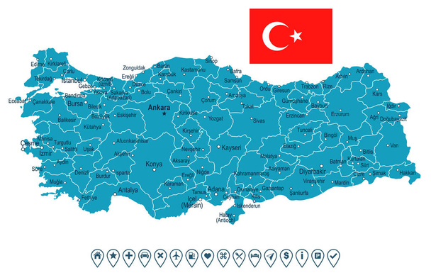 Turkey - map and flag illustration - Vector, Image