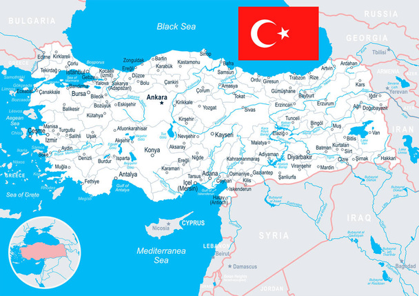 Turkey - map and flag illustration - Vector, Image
