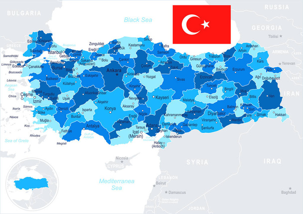 Törökország - Térkép, és lobogó illusztráció - Vektor, kép