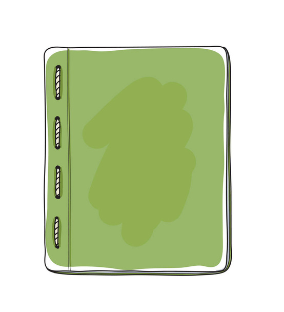 zöld notebook felülnézet a fehér háttér előtt kézzel rajzolt üres p - Vektor, kép