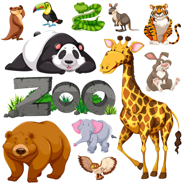 Zoo and different types of wild animals - Vector, Image