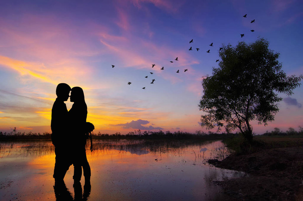 Silhouettes of romantic couple - Photo, Image