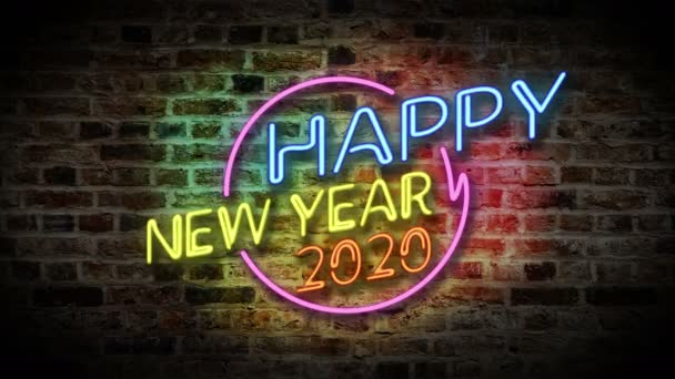 Mutlu yeni yıl ile neon ışık 2020 - Video, Çekim