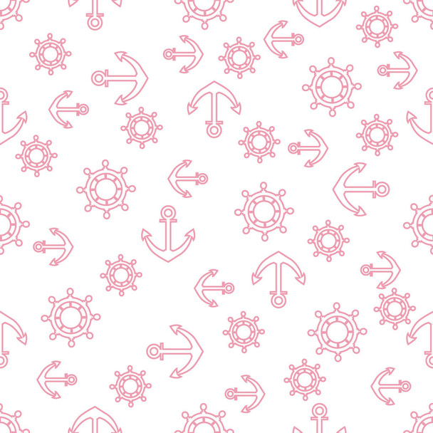 Cute seamless pattern with steering wheels and anchors. Marine t - Vector, afbeelding