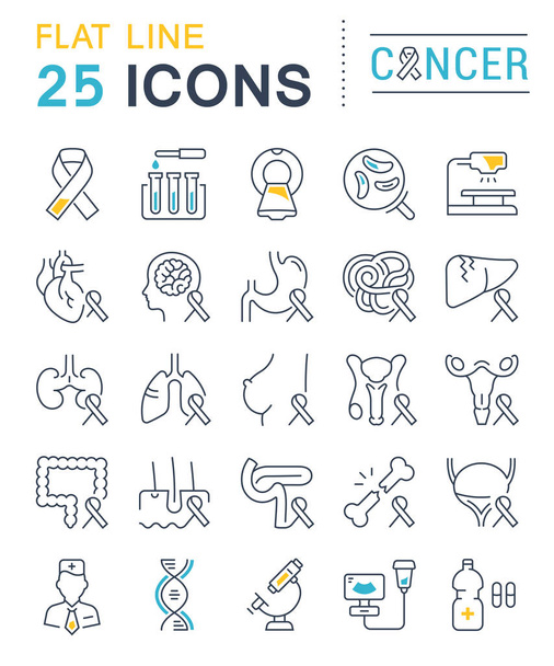 Set Vector Flat Line Icons Cancer - Vector, Image