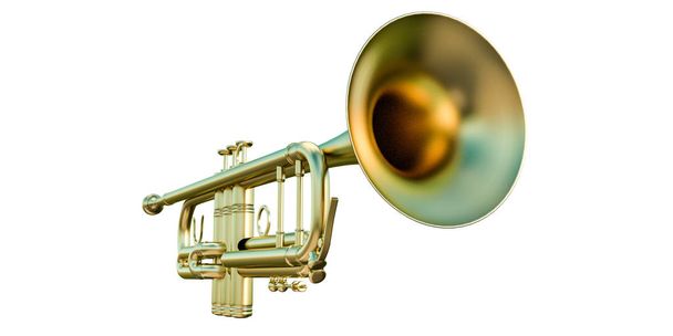 Beyaz arka plan üzerinde izole bir trompet 3D çizimi  - Fotoğraf, Görsel