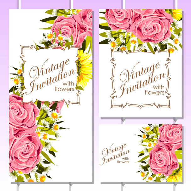Vintage floral invitation card - Vector, afbeelding