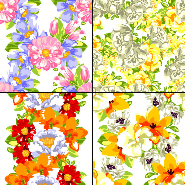 Set of seamless flower patterns - Vector, imagen