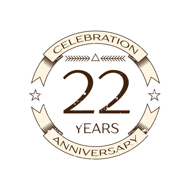 Realistic twenty two years anniversary celebration logo with ring and ribbon on white background. Vector template for your design - Vector, Image
