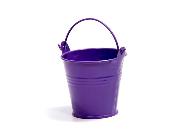 purple metal bucket decorative isolated on white - Photo, Image
