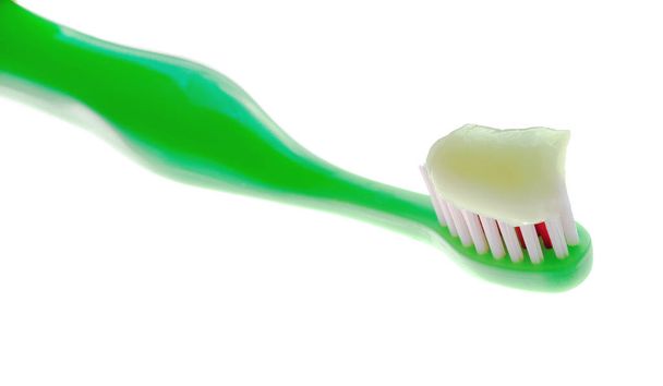 zöld gyermek fogkefe fogkrém környezeti - Fotó, kép