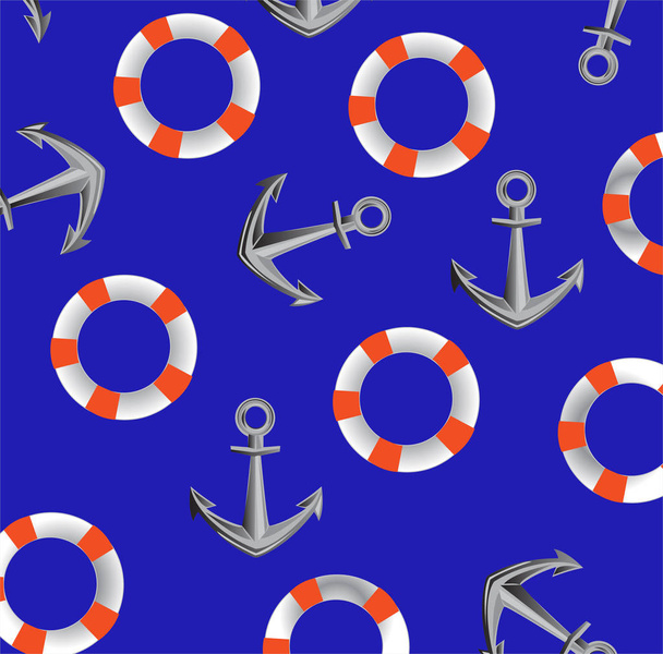 Life buoy and anchor - Vector, Image