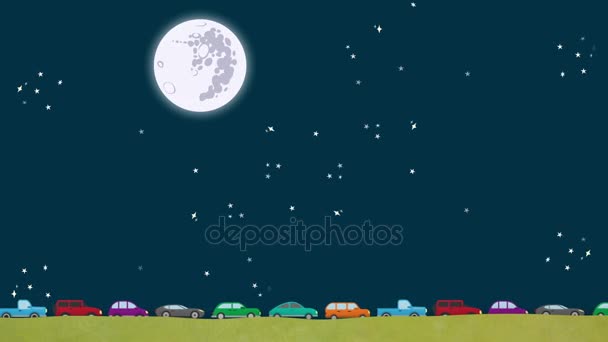 Kreslené vektorové vozů jedoucích v dopravní špičce v noci - Záběry, video