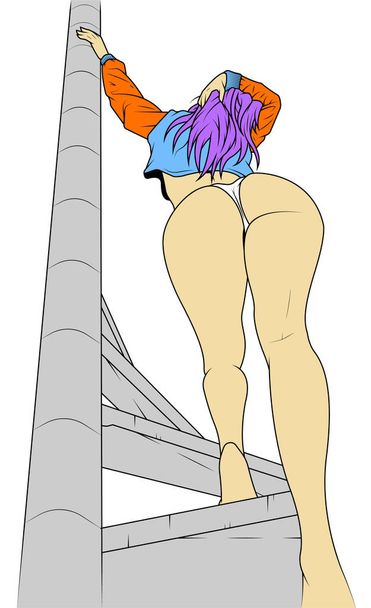 Une fille avec un beau dos monte les escaliers
 - Vecteur, image