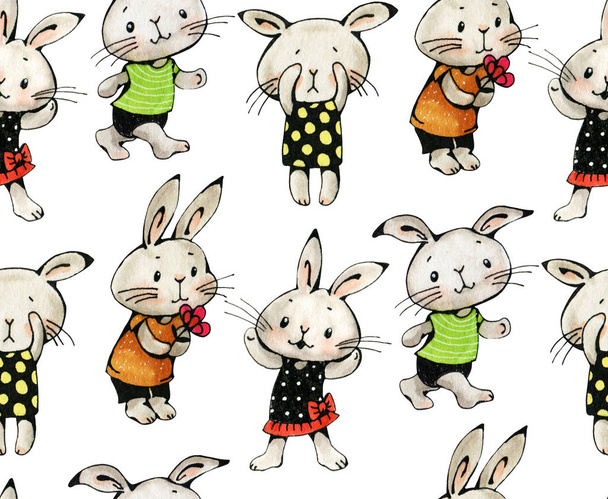 Patrón sin costuras con divertidos conejos de dibujos animados
 - Foto, imagen